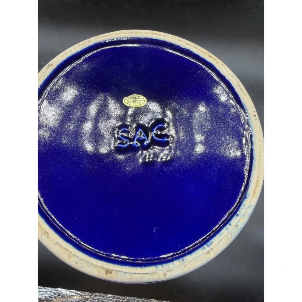 SAC Cobalt Blue Ceramic Canister Gold Tone Bale Flip Top Lid Airtight Jar